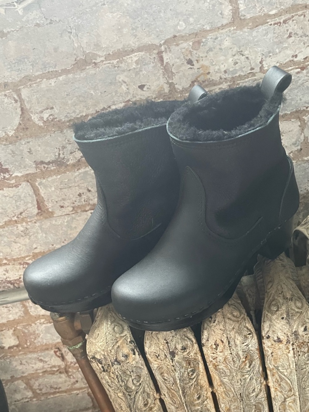 No. 6 Black Shearling Lined Ankle Boots